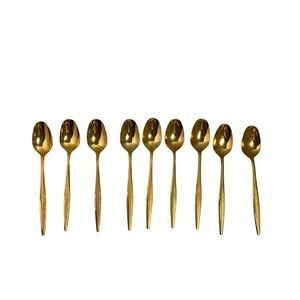 Vintage Florentine Gold Tone Teaspoons Set of 9 Textured Handle
